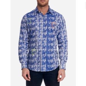 ROBERT GRAHAM
Men's Blue
The Audition Embroidered Film Stripe Sport Shirt large